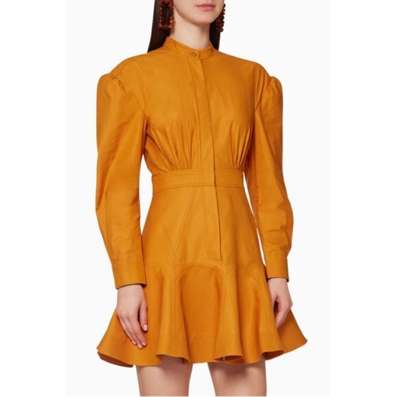 💕ACLER💕 Lewis Shirt Dress ~ 100% Colton Puff Sleeves Mini Dark Gold US 2 - Picture 6 of 14